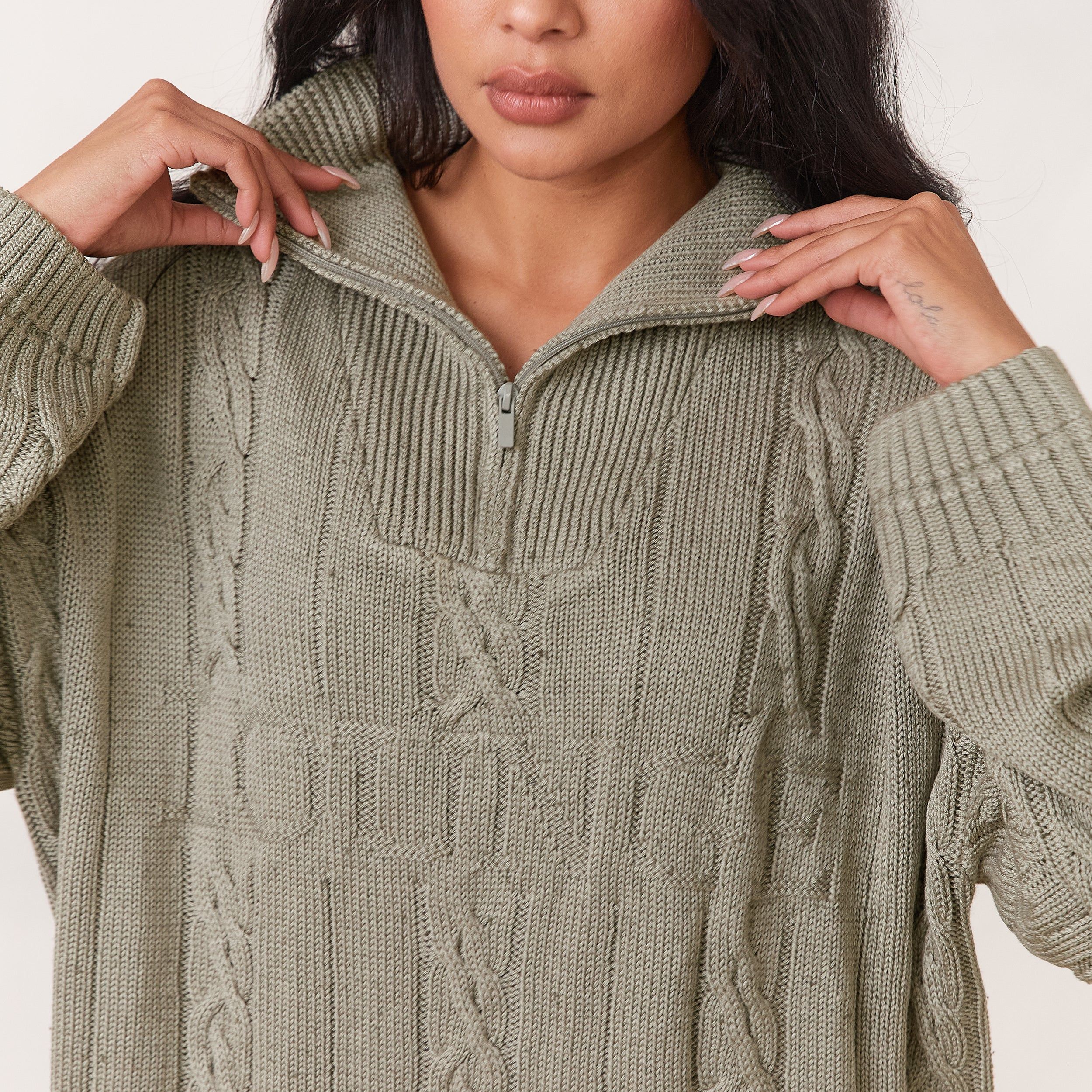 Cosy Knit Quarter Zip Jumper - Sage sold by Lounge Underwear product image thumbnail 4