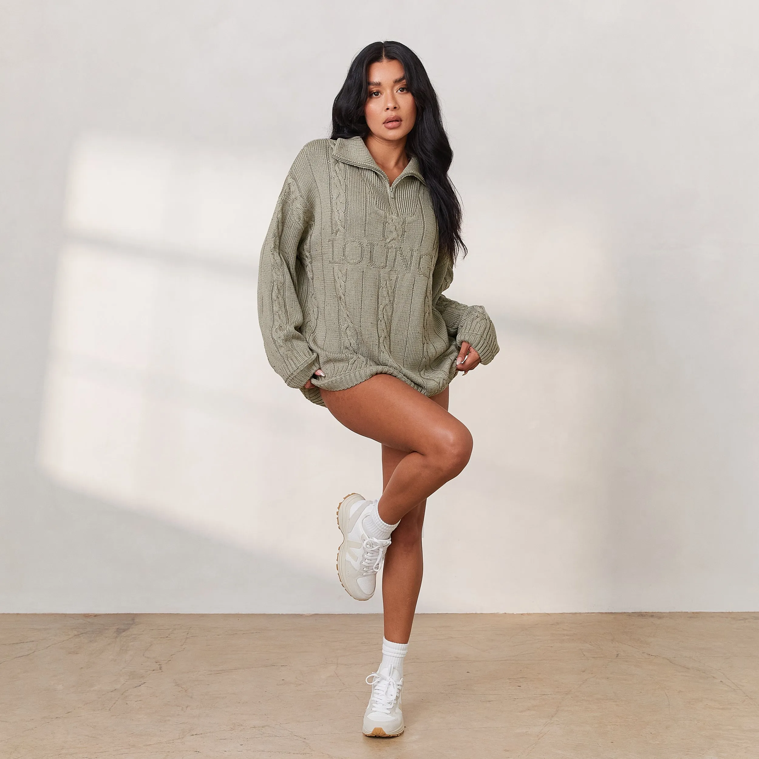 Cosy Knit Quarter Zip Jumper - Sage sold by Lounge Underwear
