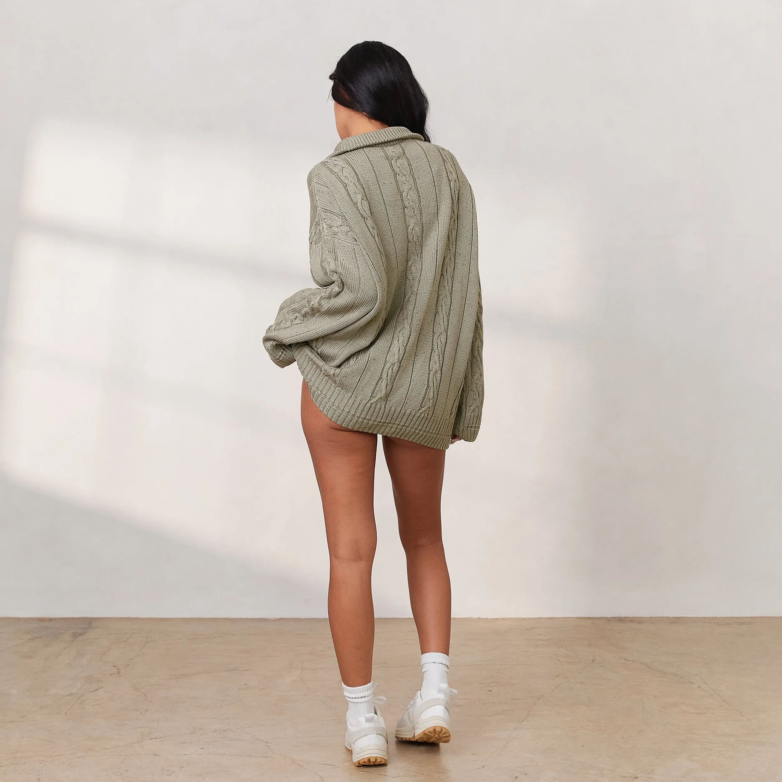 Cosy Knit Quarter Zip Jumper - Sage sold by Lounge Underwear product image thumbnail 5