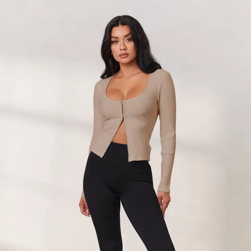 Cosy Hook and Eye Long Sleeve Top - Oat made by Lounge Underwear