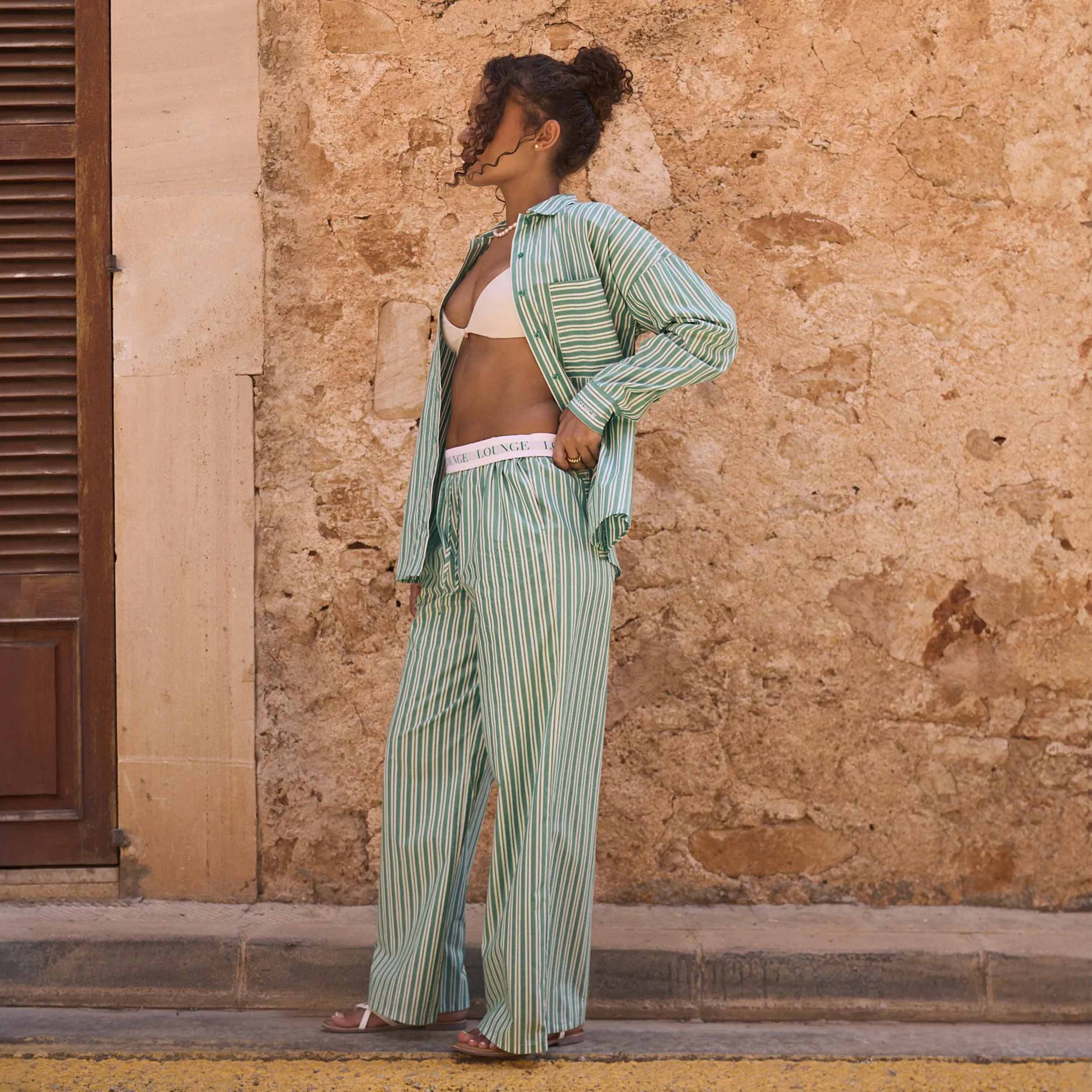 Pinstripe Trousers - Green sold by Lounge Underwear product image thumbnail 2