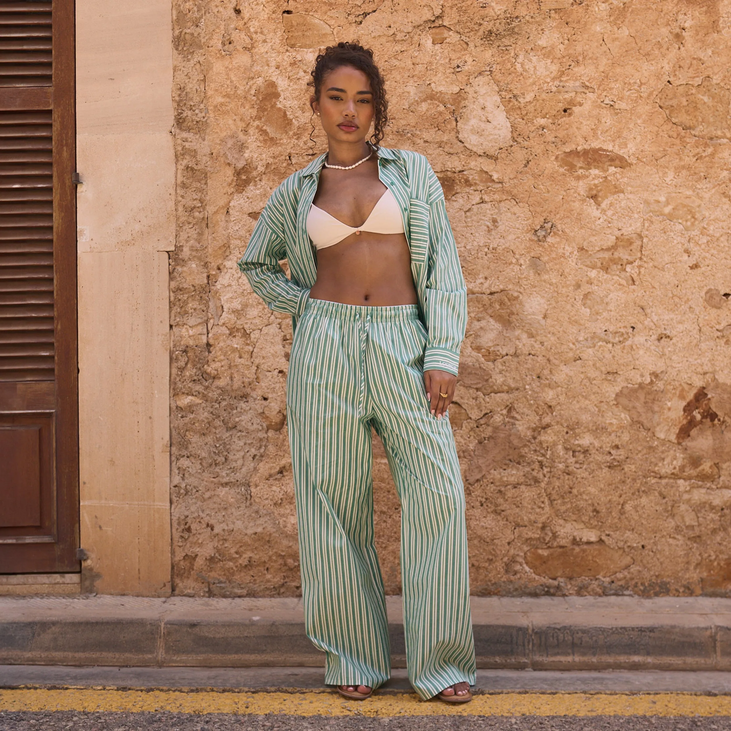 Pinstripe Trousers - Green sold by Lounge Underwear product image thumbnail 4