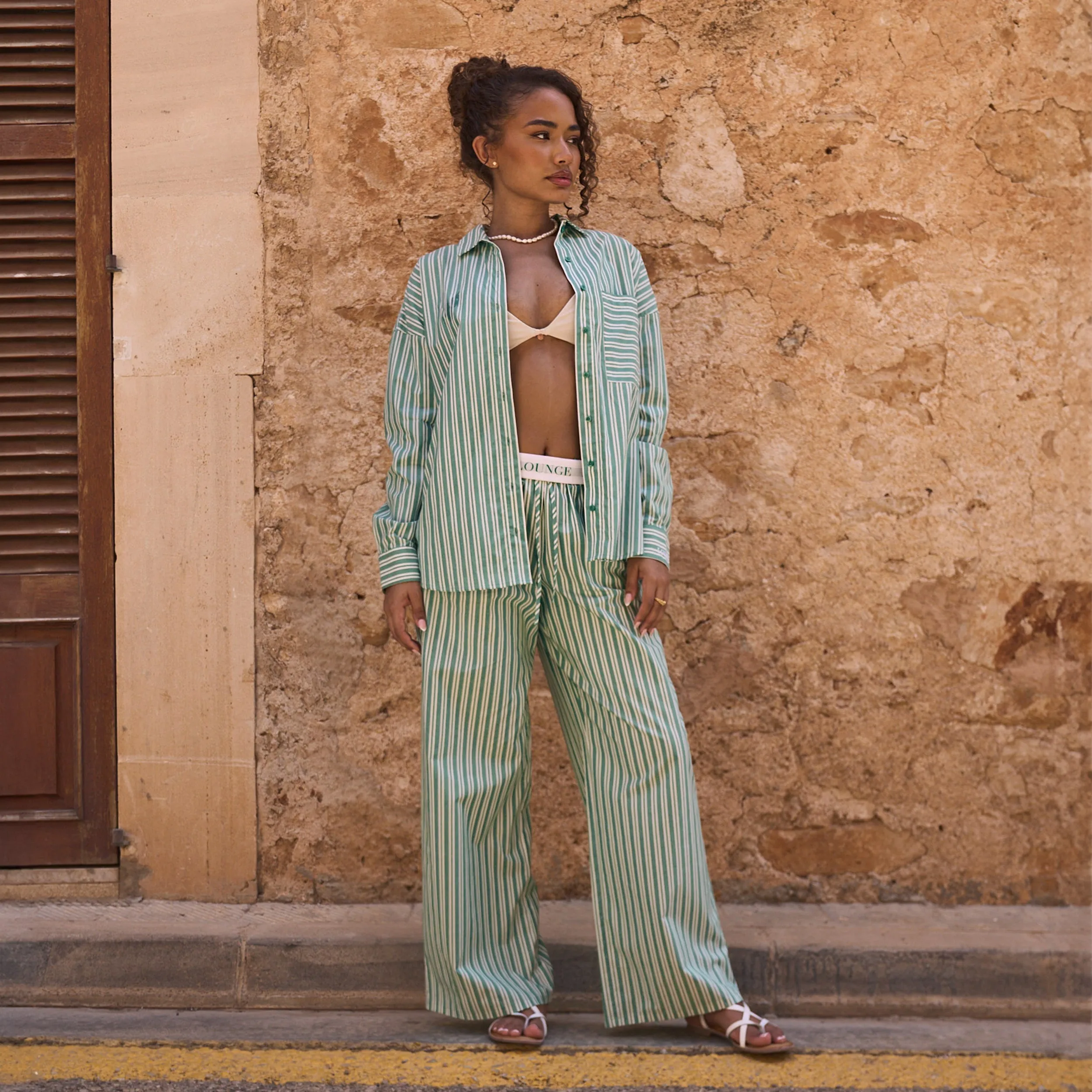 Pinstripe Trousers - Green sold by Lounge Underwear