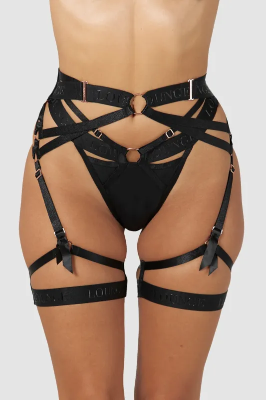Soriya Intimates Thong & Suspender Belt (Set) - Black sold by Lounge Underwear
