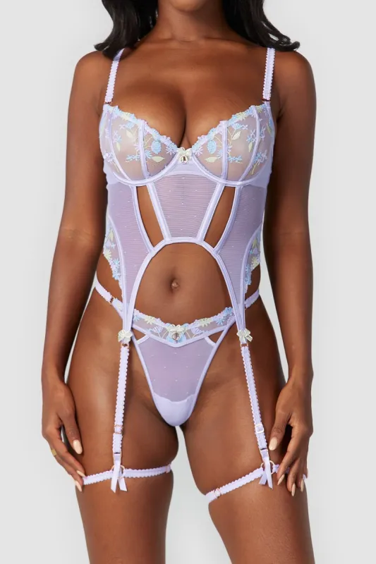 Amelia Intimates Thong & Suspender Belt (Set) - Lilac sold by Lounge Underwear