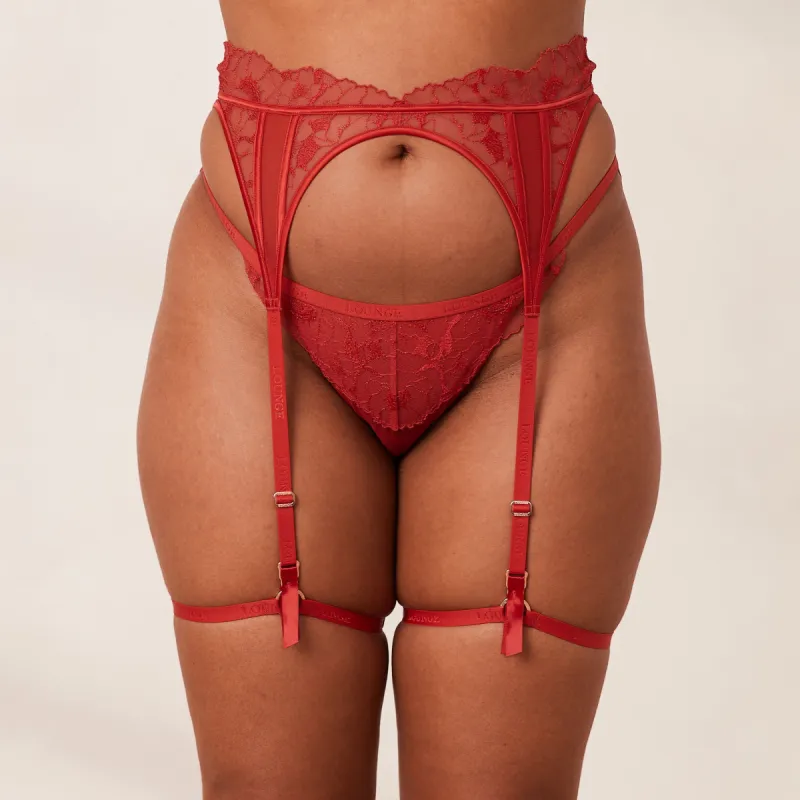 Carmen Intimates Thong & Suspender Belt (Set) - Maroon sold by Lounge Underwear