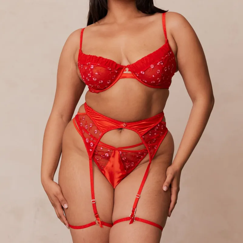 Katya Intimates Thong & Suspender Belt (Set) - Red sold by Lounge Underwear