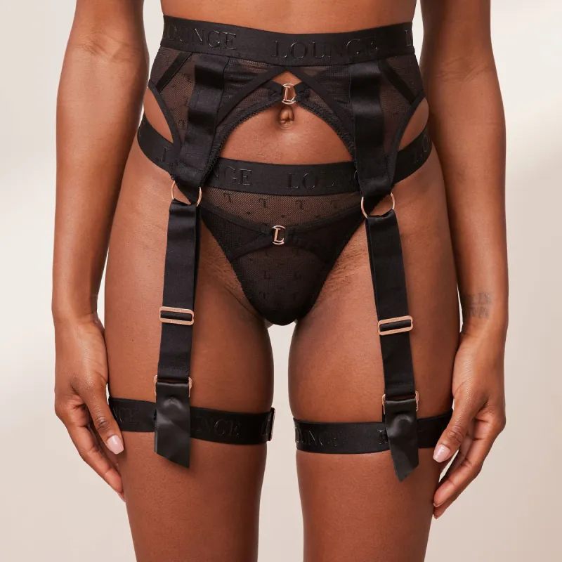 Electra Intimates Thong & Suspender Belt (Set) - Black sold by Lounge Underwear