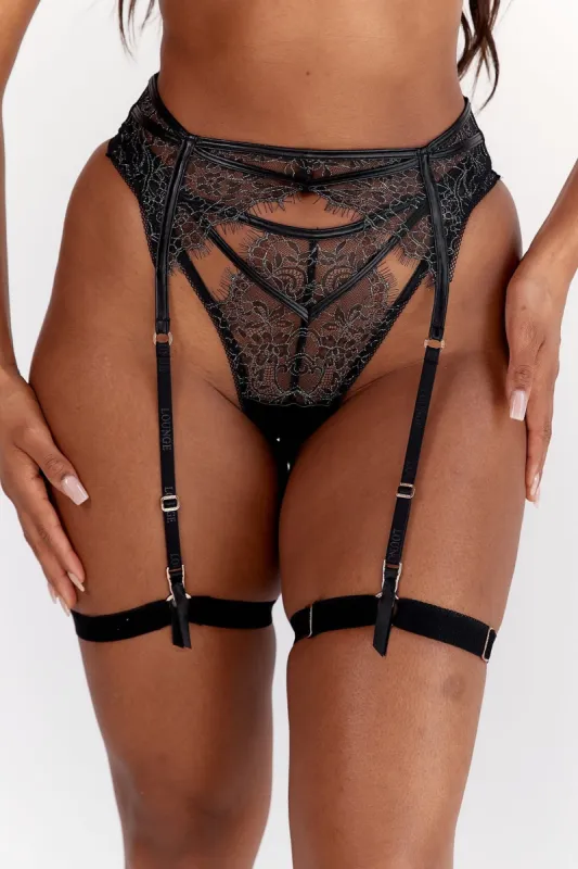 Pandora Intimates Thong & Suspender Belt (Set) - Black sold by Lounge Underwear