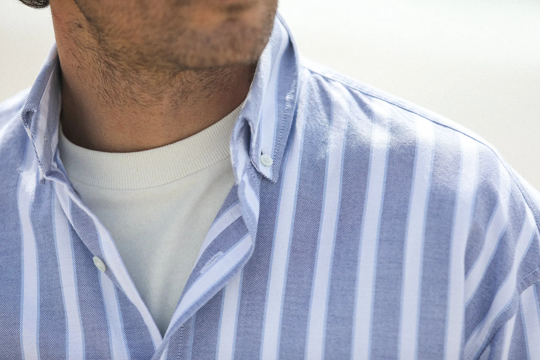 Chemise Homme Ample Oxford Rayures Larges Bleue - Modern Fit sold by Drapeau noir product image thumbnail 5
