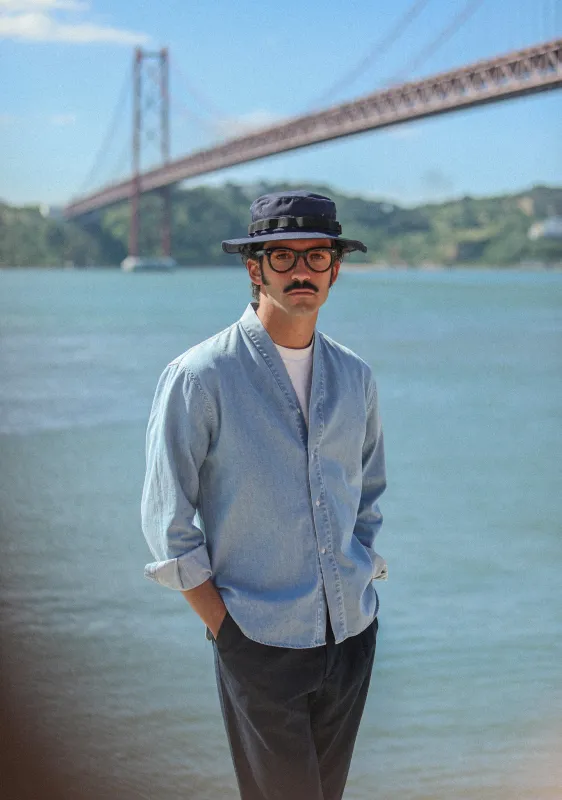 Cardigan Shirt Japanese Denim Bleach made by Drapeau noir