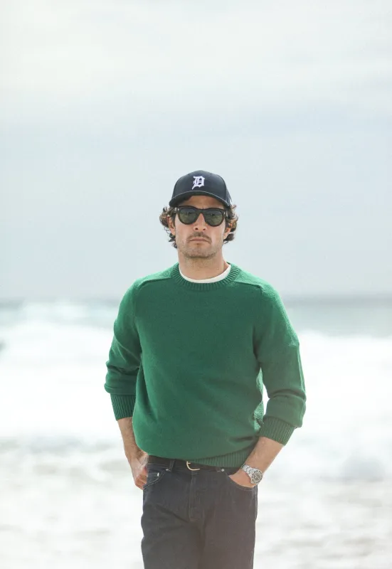Pull Col Rond Lambswool Vert made by Drapeau noir