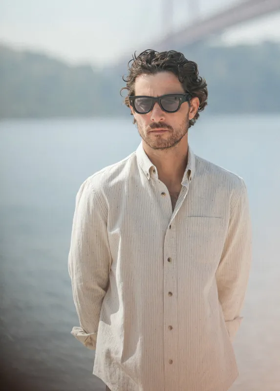 Chemise Japan Stripes Beige - Retro Fit made by Drapeau noir