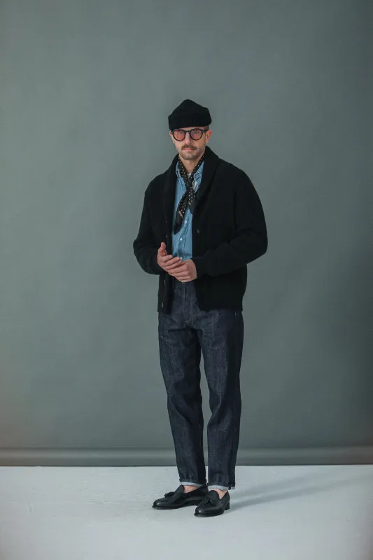 Cardigan Col Châle Lambswool Noir made by Drapeau noir