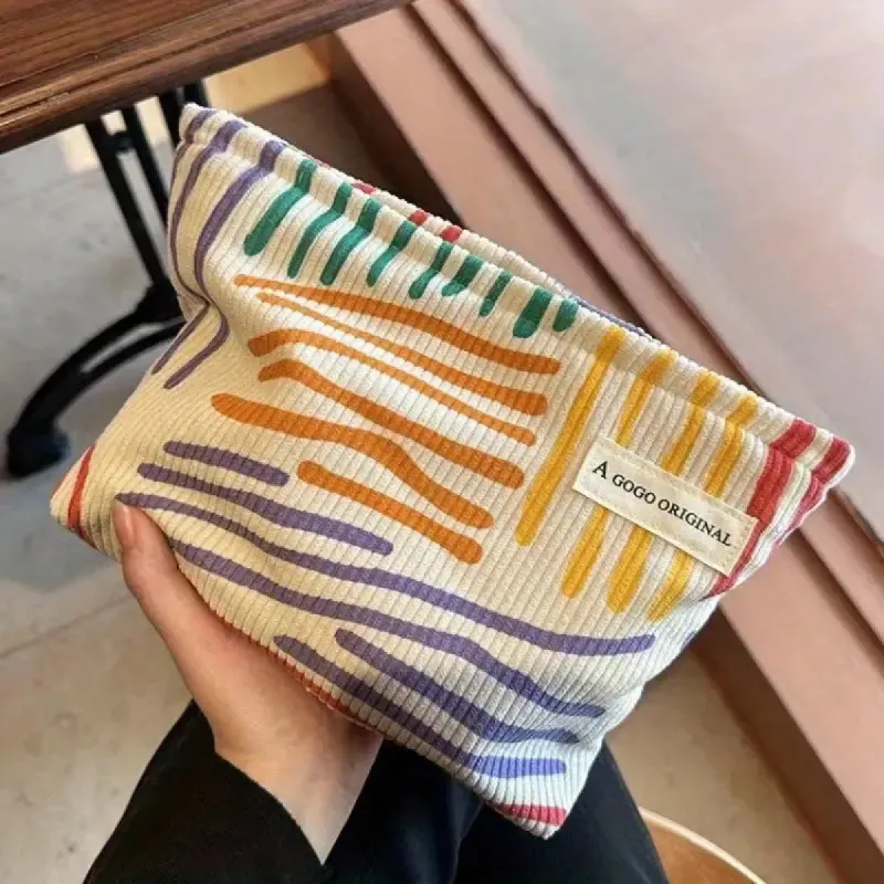 Colorful Striped Pattern Makeup Pouch, Zipper Portable Cosmetic Bag, Toiletry Wash Bag sold by Kigurumi