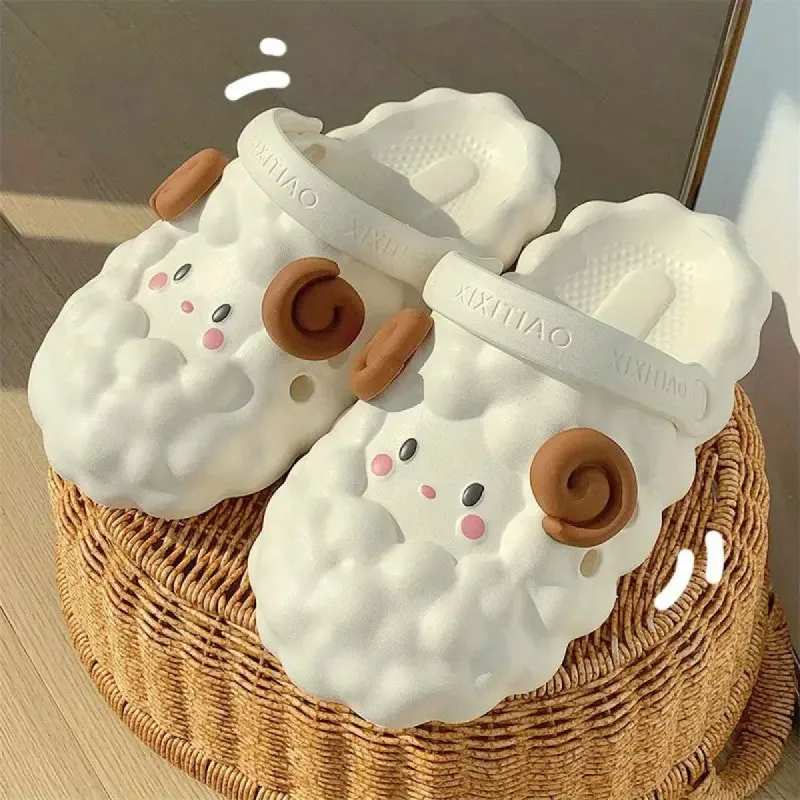Women's Kawaii Lamb Design Mules, Casual Slip On Soft Sole Shoes, Lightweight Summer Shoes sold by Kigurumi