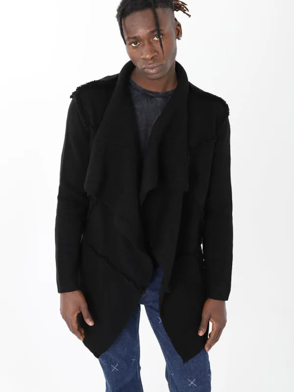 HOODED DISTRESSED CARDIGAN // BLACK sold by Sernes