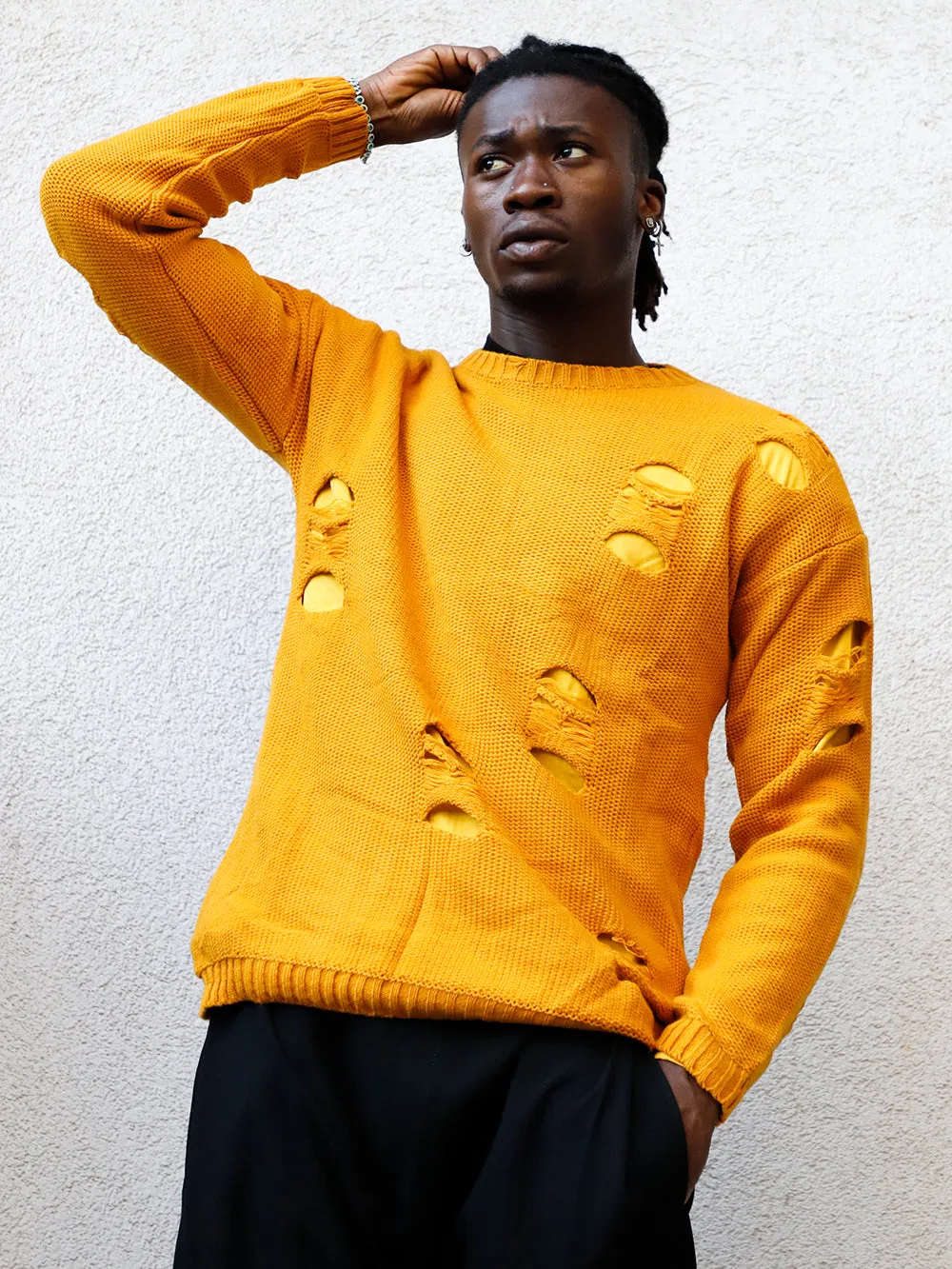 DISTRESSED DOUBLE LAYER SWEATER // MUSTARD sold by Sernes product image thumbnail 2