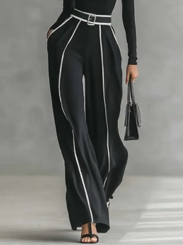 Urban Color-Block Piping Straight-Leg Pants sold by Stylewe