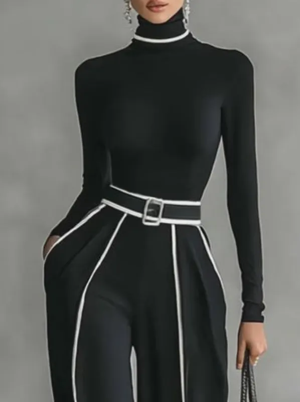 Casual Color-Block Turtleneck Tee sold by Stylewe