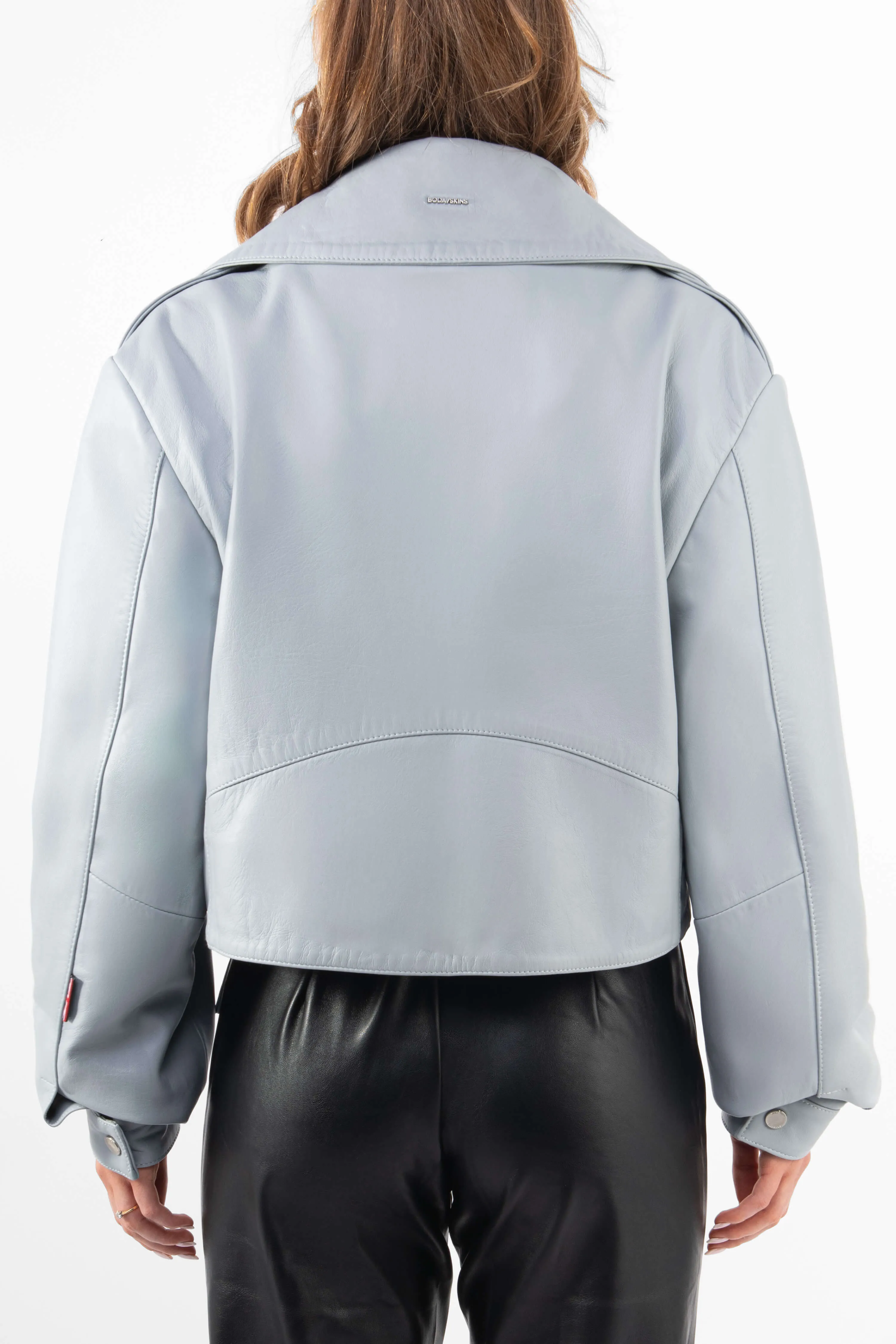 Cropped Blouson: Celestial Blue Leather Jacket sold by Boda Skins product image thumbnail 5