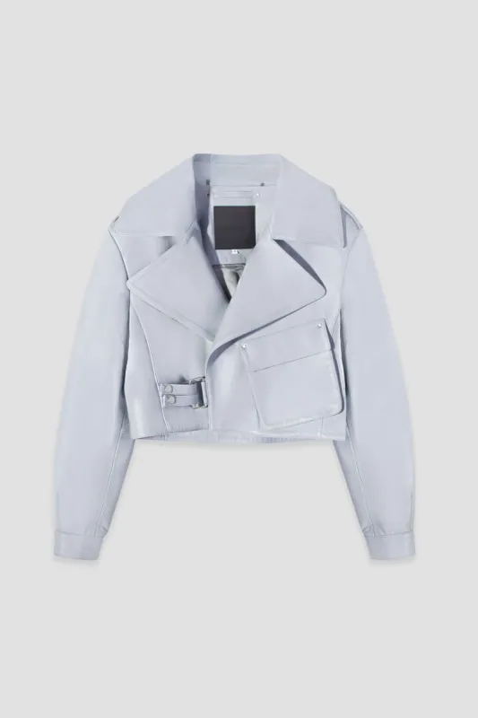 Cropped Blouson: Celestial Blue Leather Jacket sold by Boda Skins