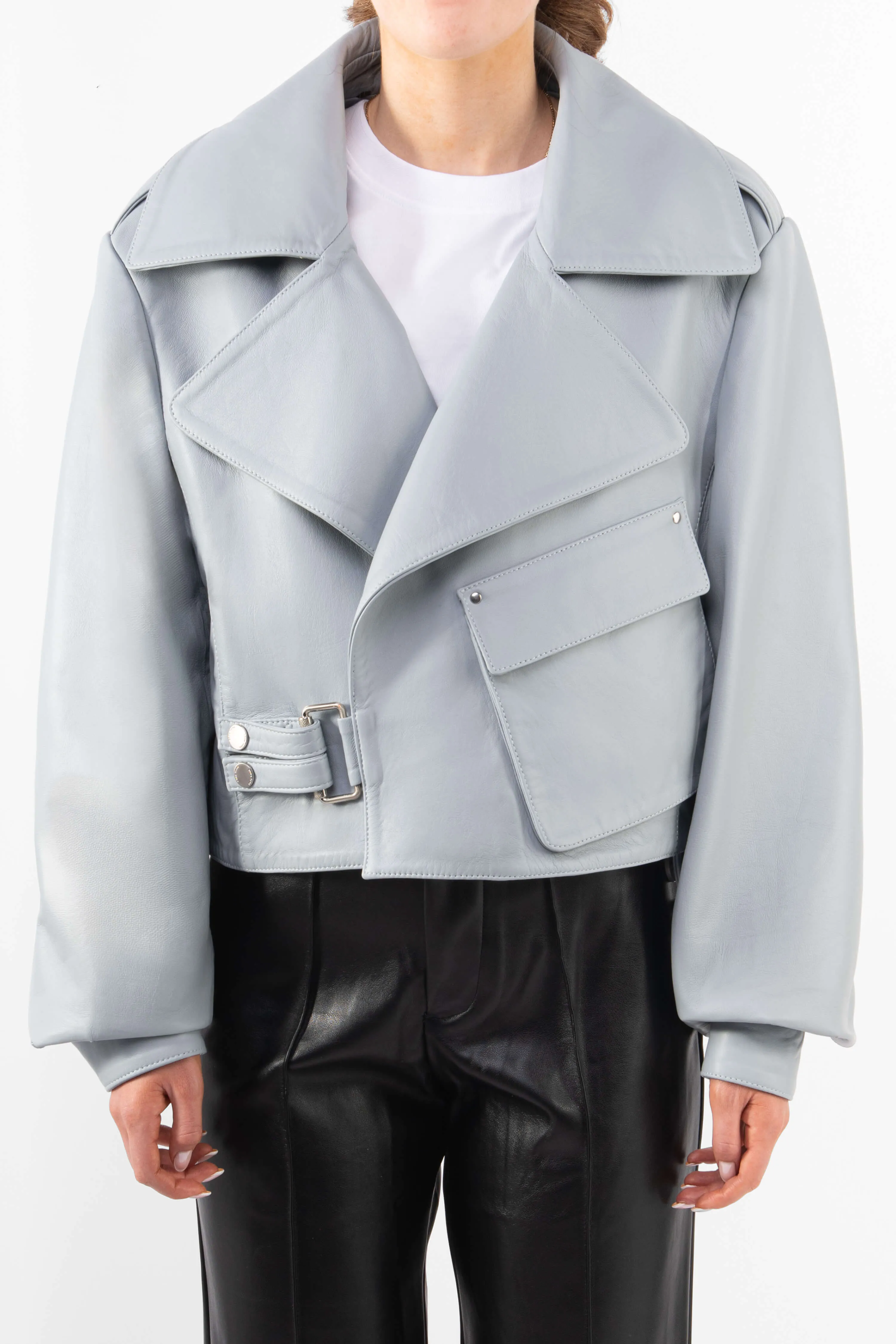 Cropped Blouson: Celestial Blue Leather Jacket sold by Boda Skins product image thumbnail 3