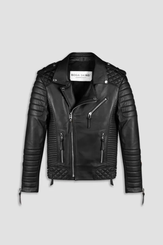 Kay Michaels 2.0 Leather Biker Jacket Platinum Hardware Tall (Man) sold by Boda Skins