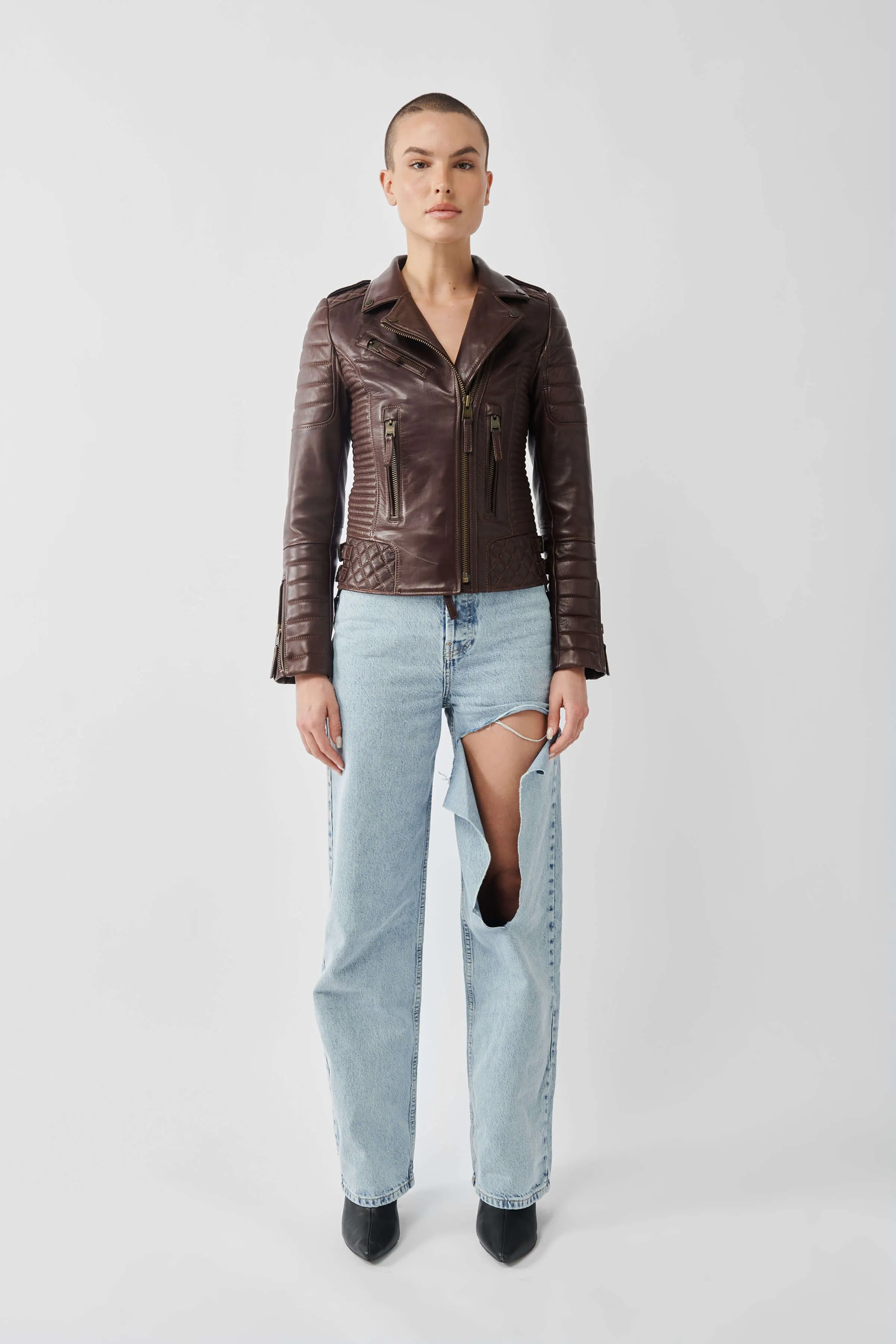 Kay Michaels 3.0: Antique Brown Leather Jacket (Woman) sold by Boda Skins product image thumbnail 4