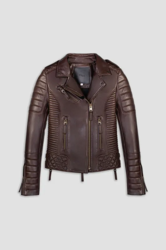 Kay Michaels 3.0: Antique Brown Leather Jacket (Woman) sold by Boda Skins