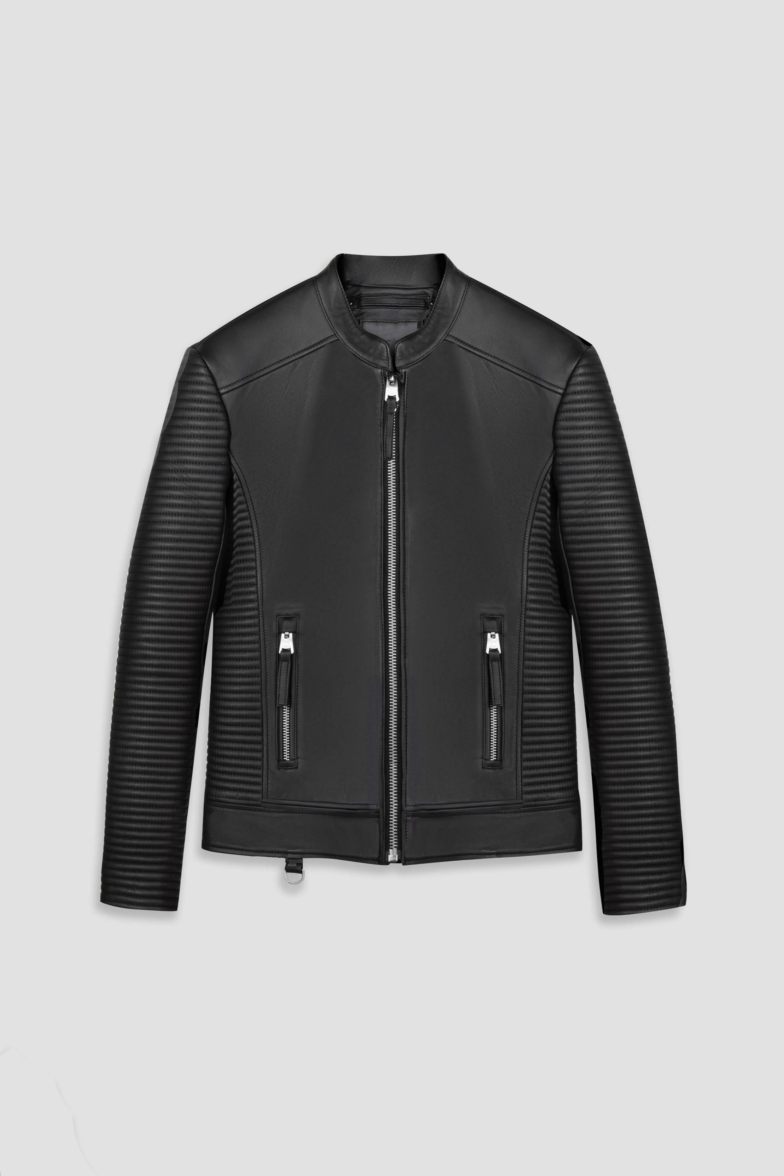 Refined Rider Collarless Leather Jacket sold by Boda Skins