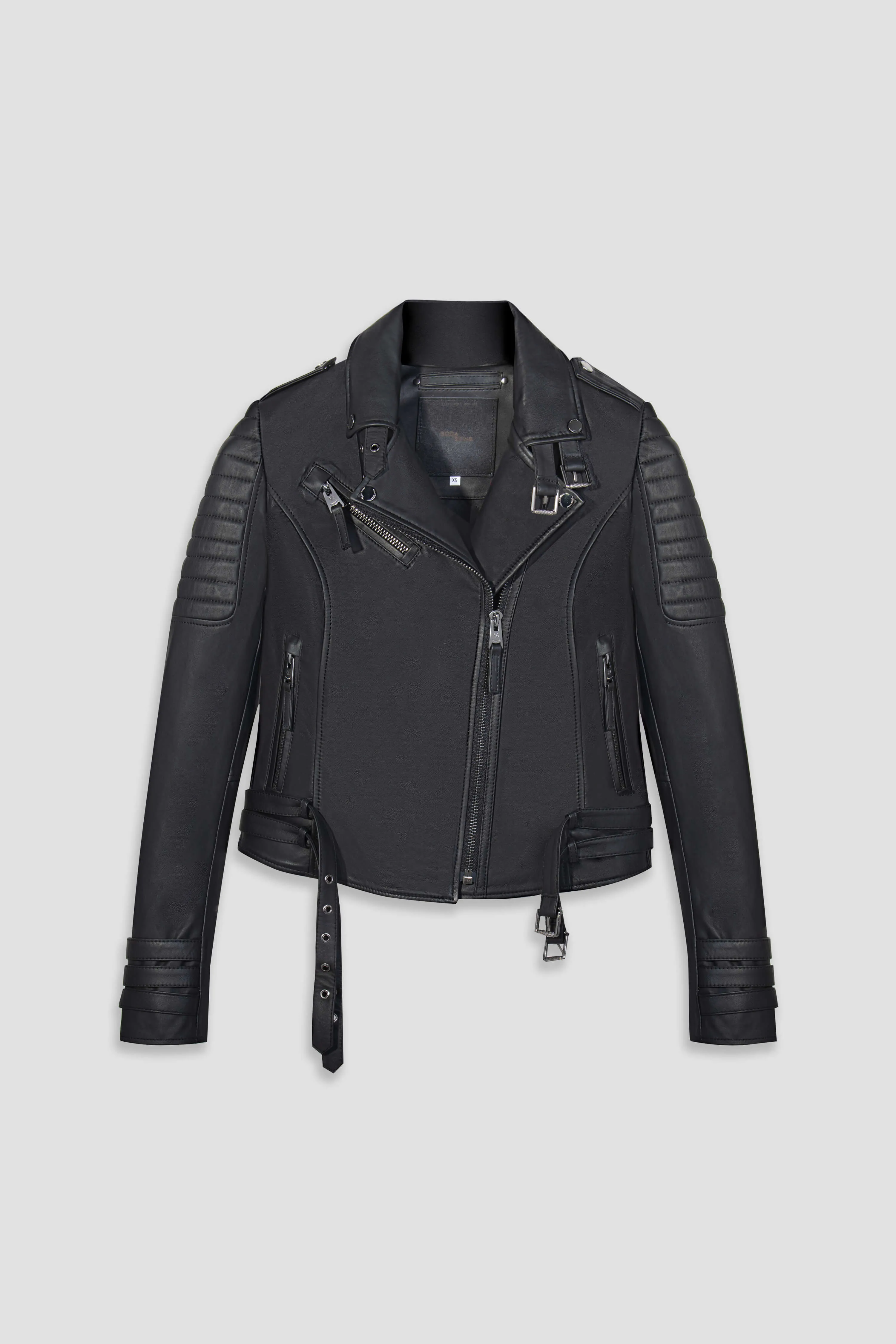 Jaws 3.0 Gloss Black Hardware Leather Jacket sold by Boda Skins