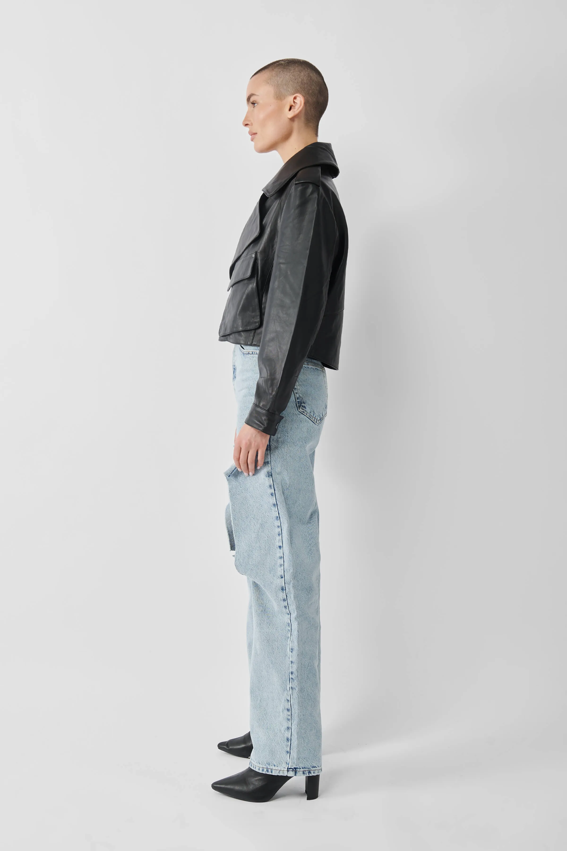 Cropped Blouson Black Leather Jacket sold by Boda Skins product image thumbnail 4