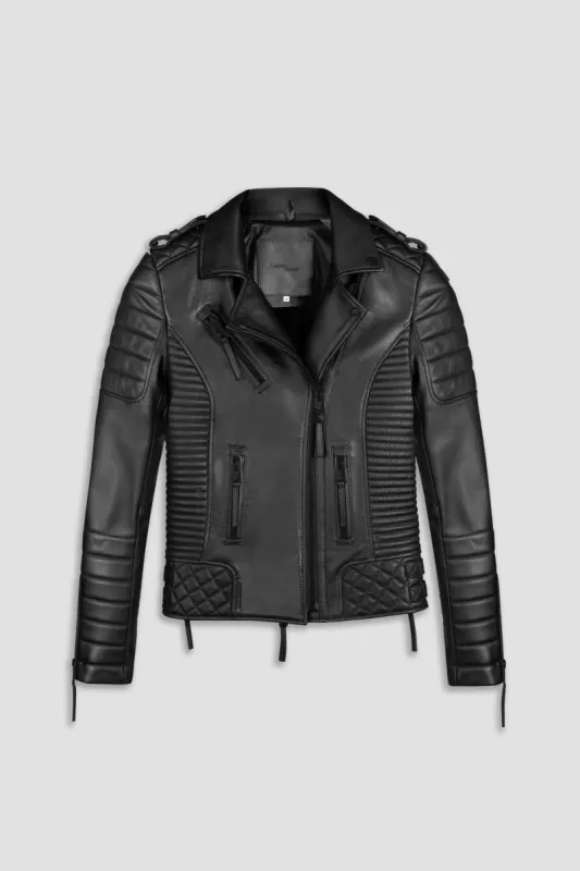 Kay Michaels 3.0 Matte Black Hardware Leather Jacket (Woman) sold by Boda Skins