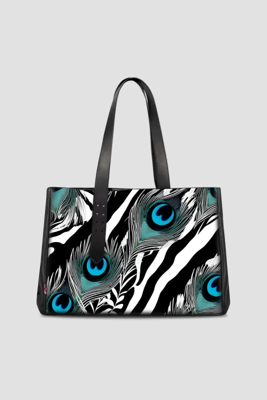 Leather Tote Bag: PEACOCK & ZEBRA sold by Boda Skins