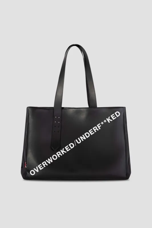 Leather Tote Bag: OVERWORKED/UNDERF**KED sold by Boda Skins