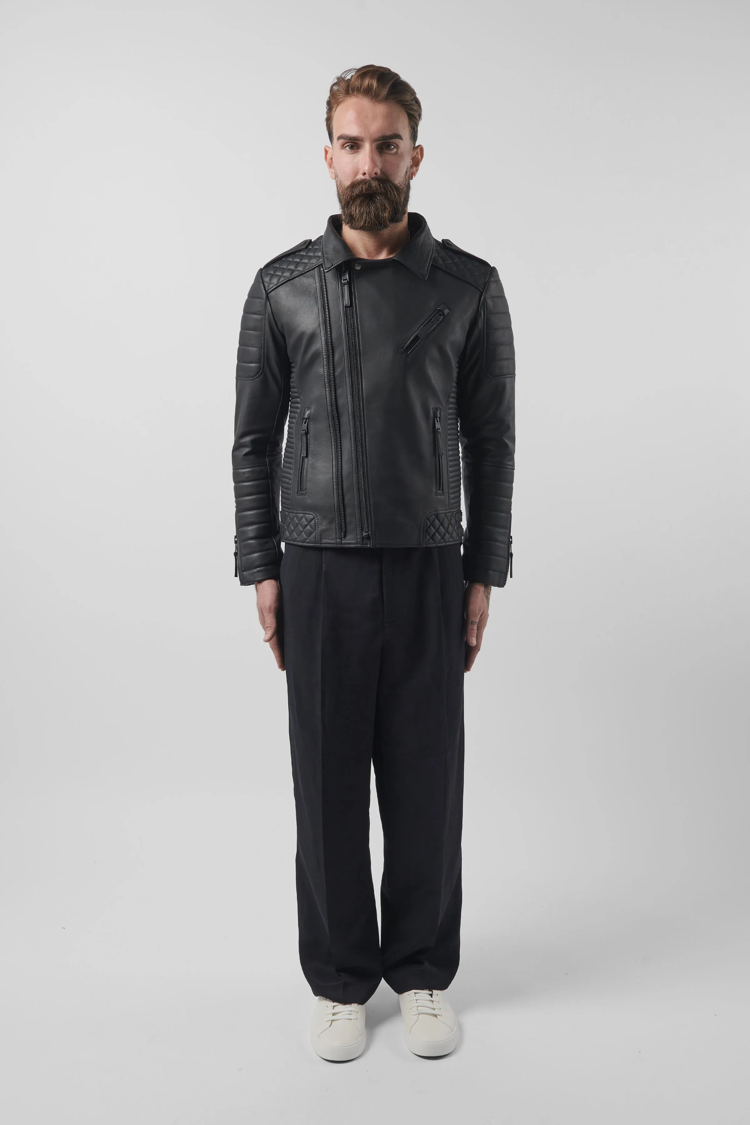 Kay Michaels 3.0 Tall: Matte Black Hardware Leather Jacket (Man) sold by Boda Skins product image thumbnail 4