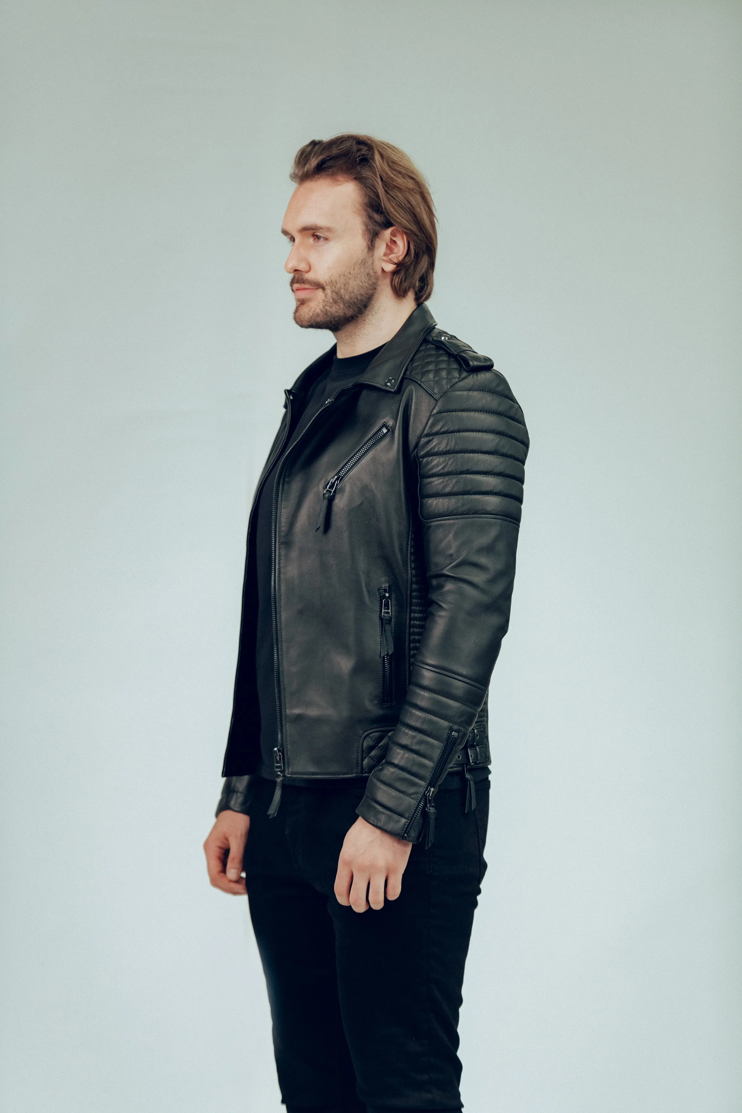 Kay Michaels 2.0 Biker Leather Jacket Gun Metal Hardware Tall (Man) sold by Boda Skins product image thumbnail 4