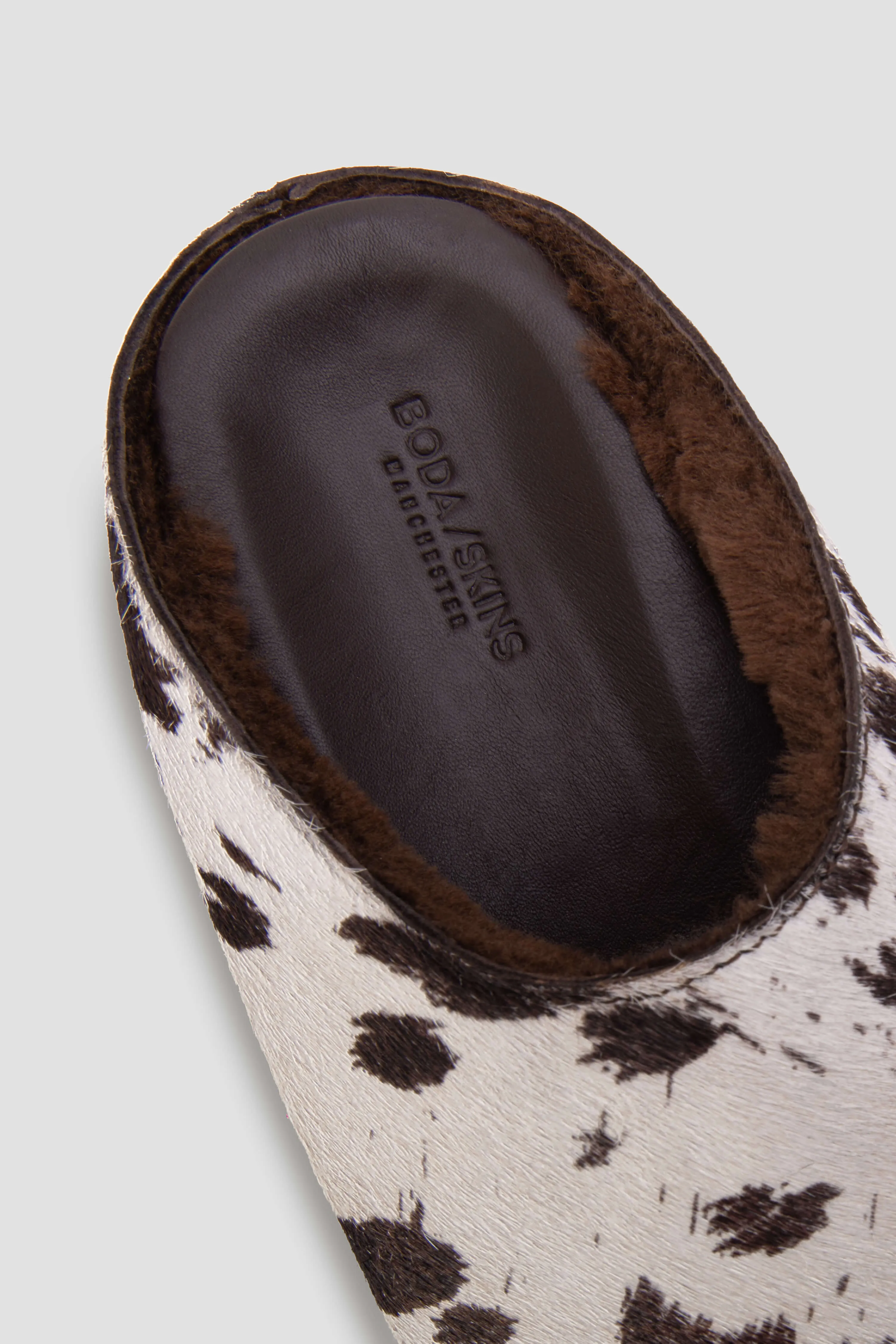 Cowhide Shearling Mules: Chocolate sold by Boda Skins product image thumbnail 5