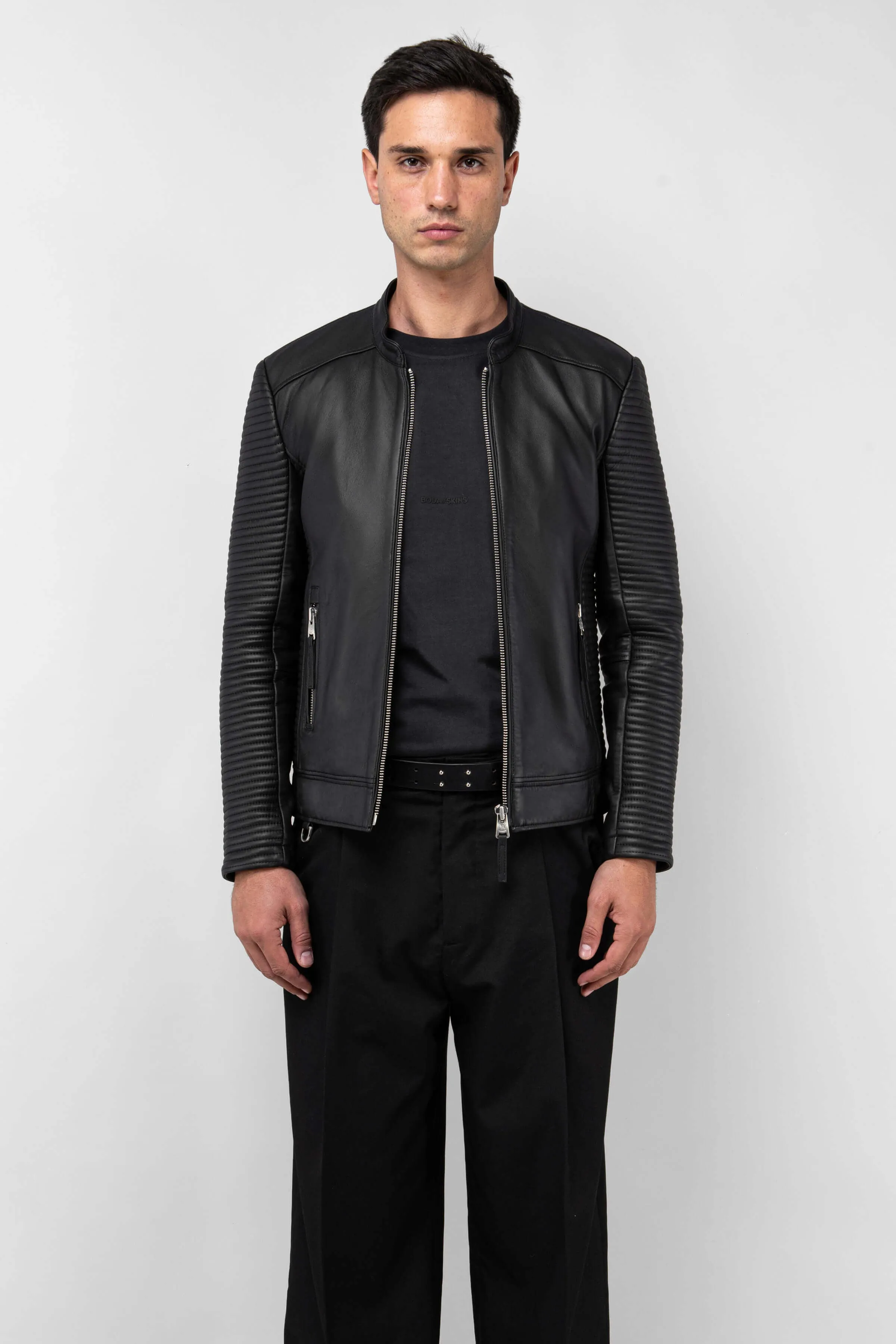 Refined Rider Collarless Leather Jacket (Tall) sold by Boda Skins