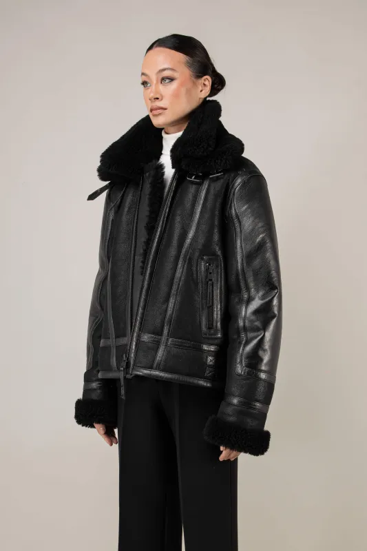 Bronx: Noir Shearling Jacket (Woman) sold by Boda Skins