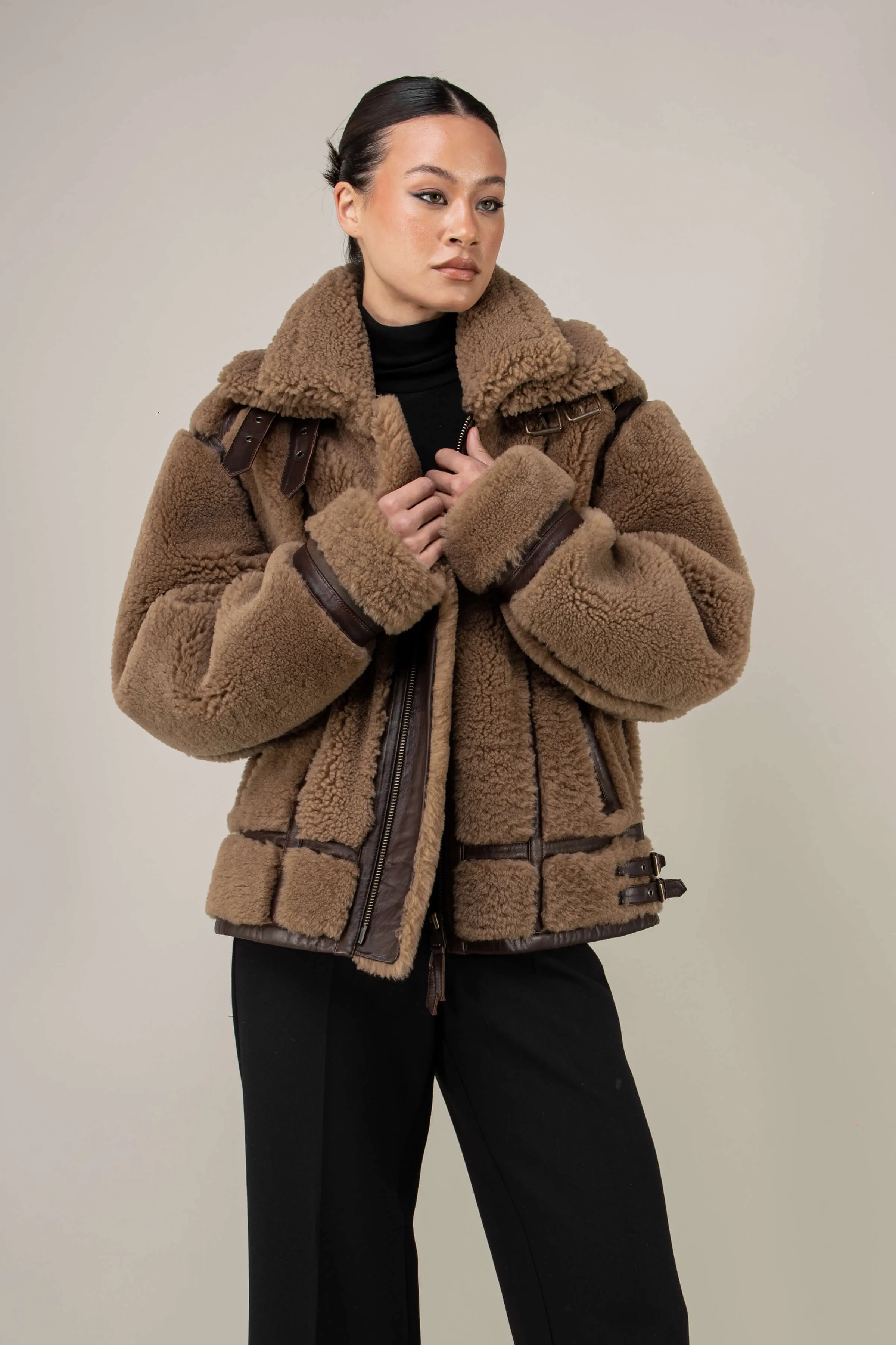 Kodiak Brown Shearling Jacket (Woman) sold by Boda Skins product image thumbnail 5