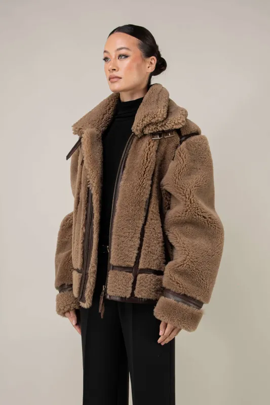 Kodiak Brown Shearling Jacket (Woman) sold by Boda Skins