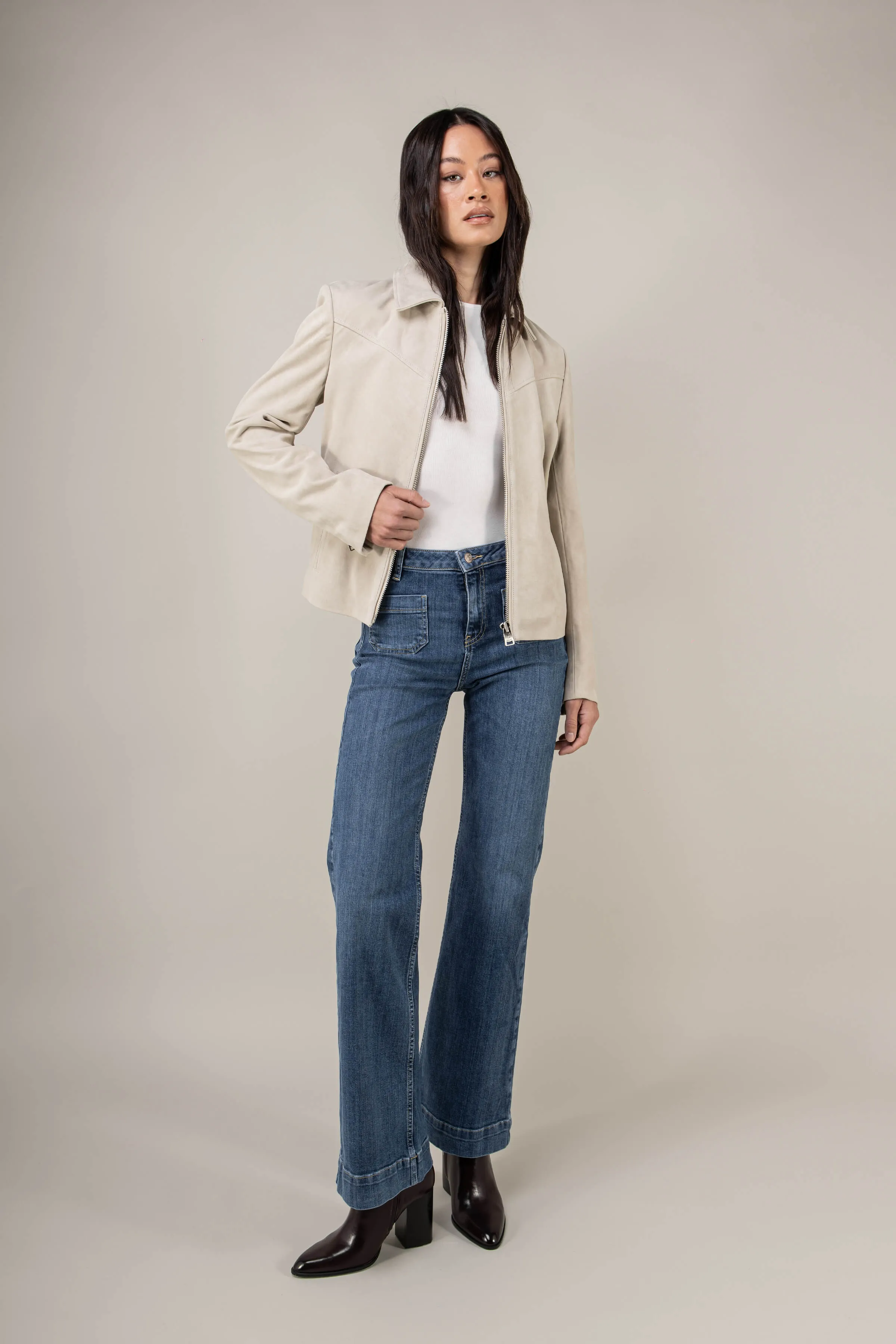 Hendrix: Sandstone Suede Leather Jacket (Woman) sold by Boda Skins product image thumbnail 3