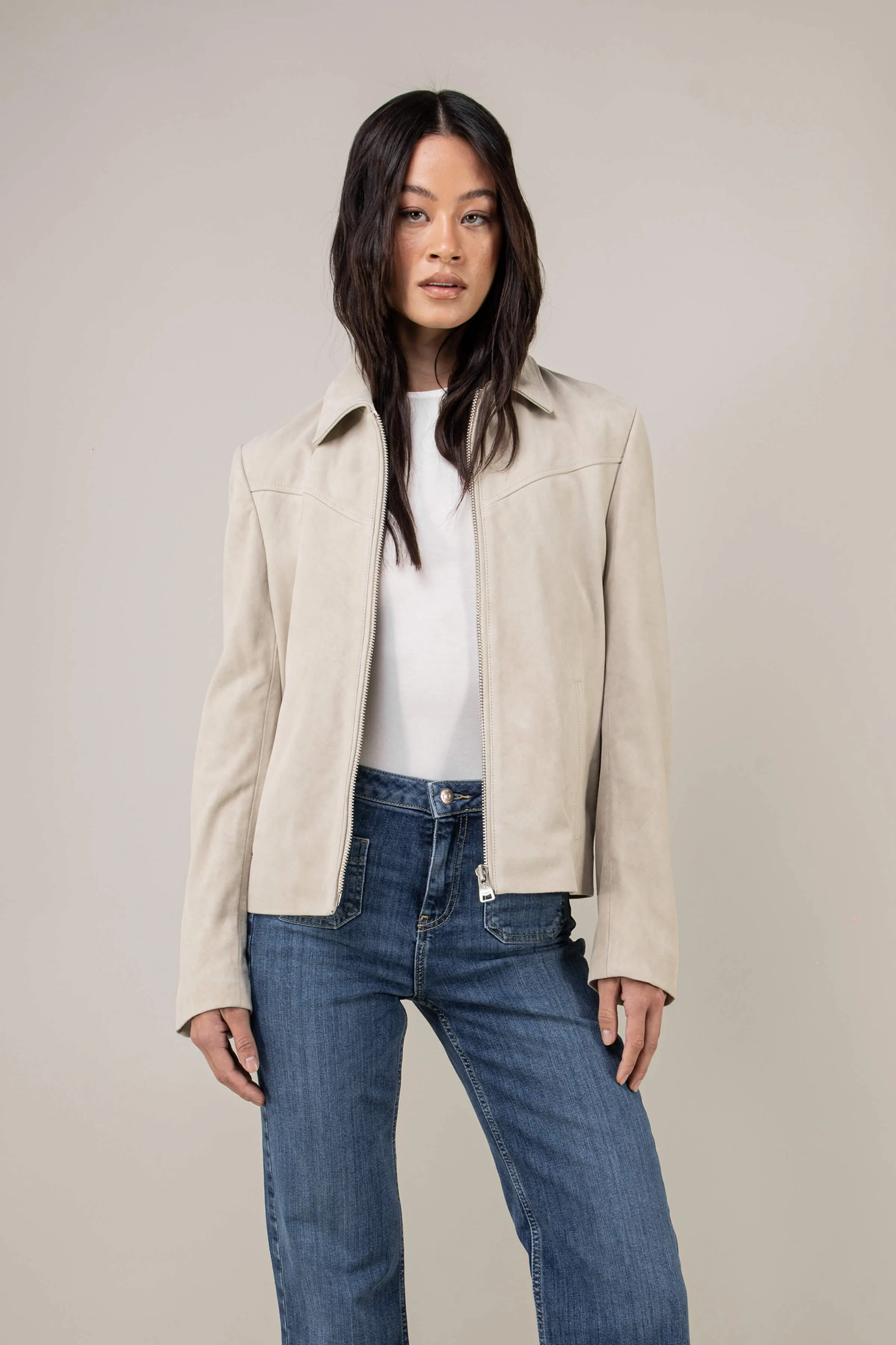 Hendrix: Sandstone Suede Leather Jacket (Woman) sold by Boda Skins product image thumbnail 5