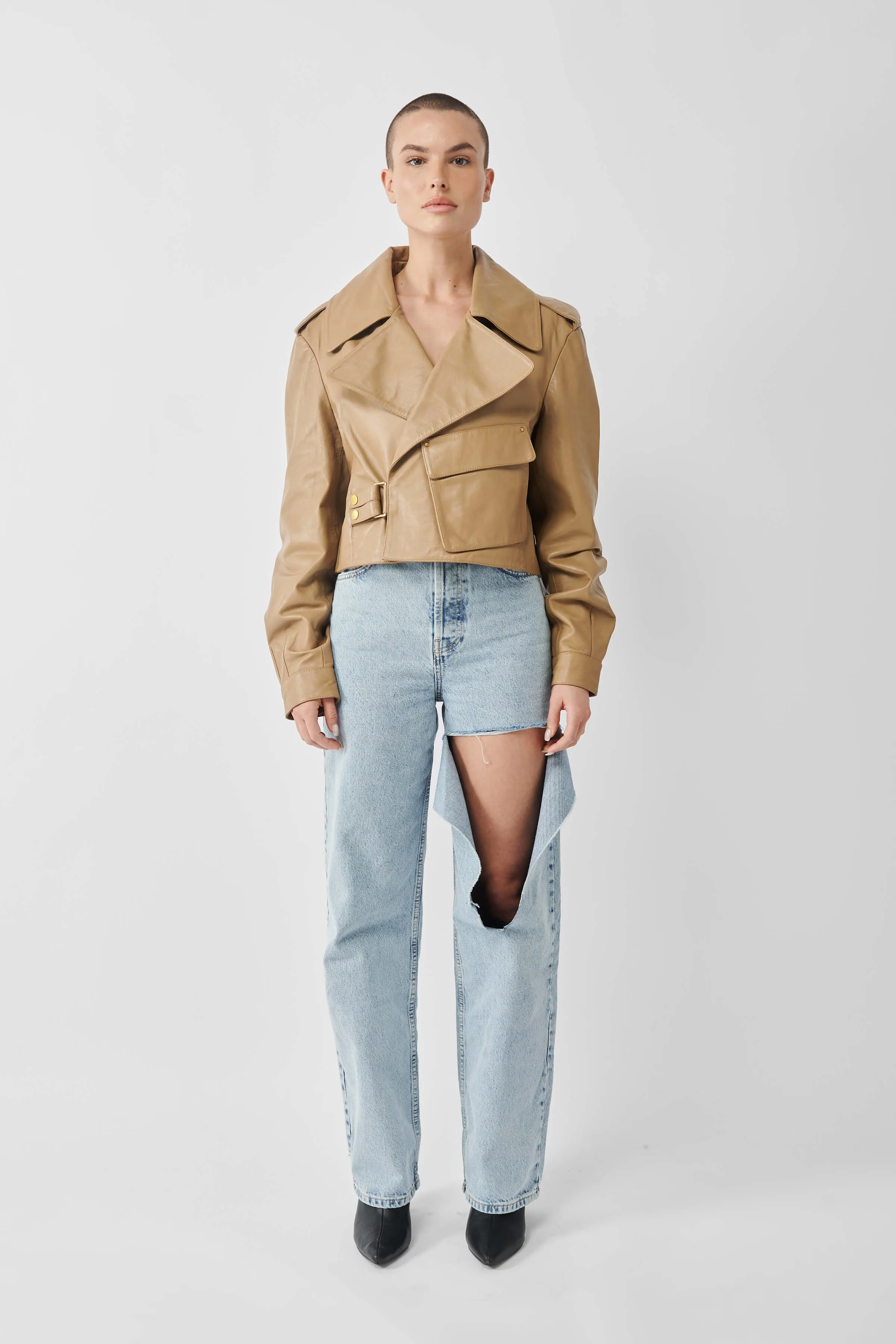 Cropped Sand Blouson Tall: Gold Hardware / Womens / Multiple Sizes / Used sold by Boda Skins product image thumbnail 3