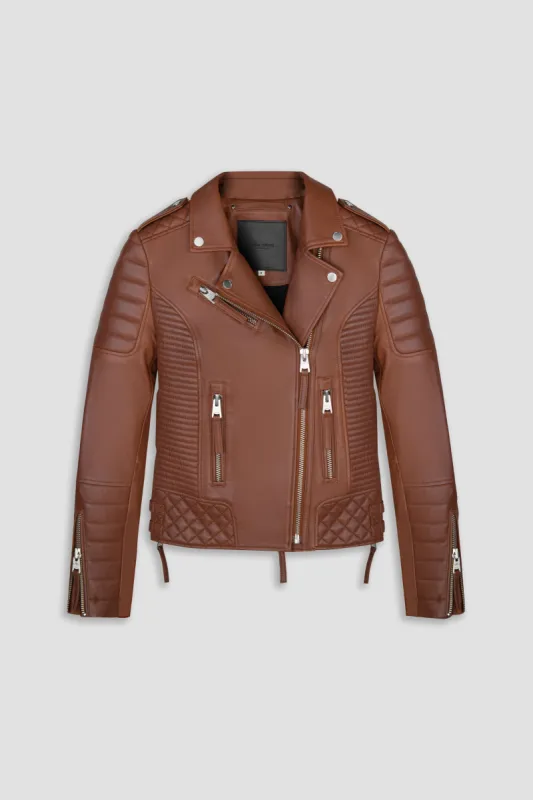 Kay Michaels 3.0: Retro Brown Leather Jacket (Woman) sold by Boda Skins