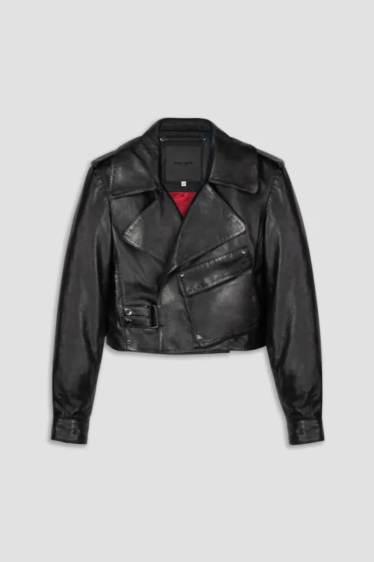 Cropped Blouson Black Leather Jacket - Tall sold by Boda Skins