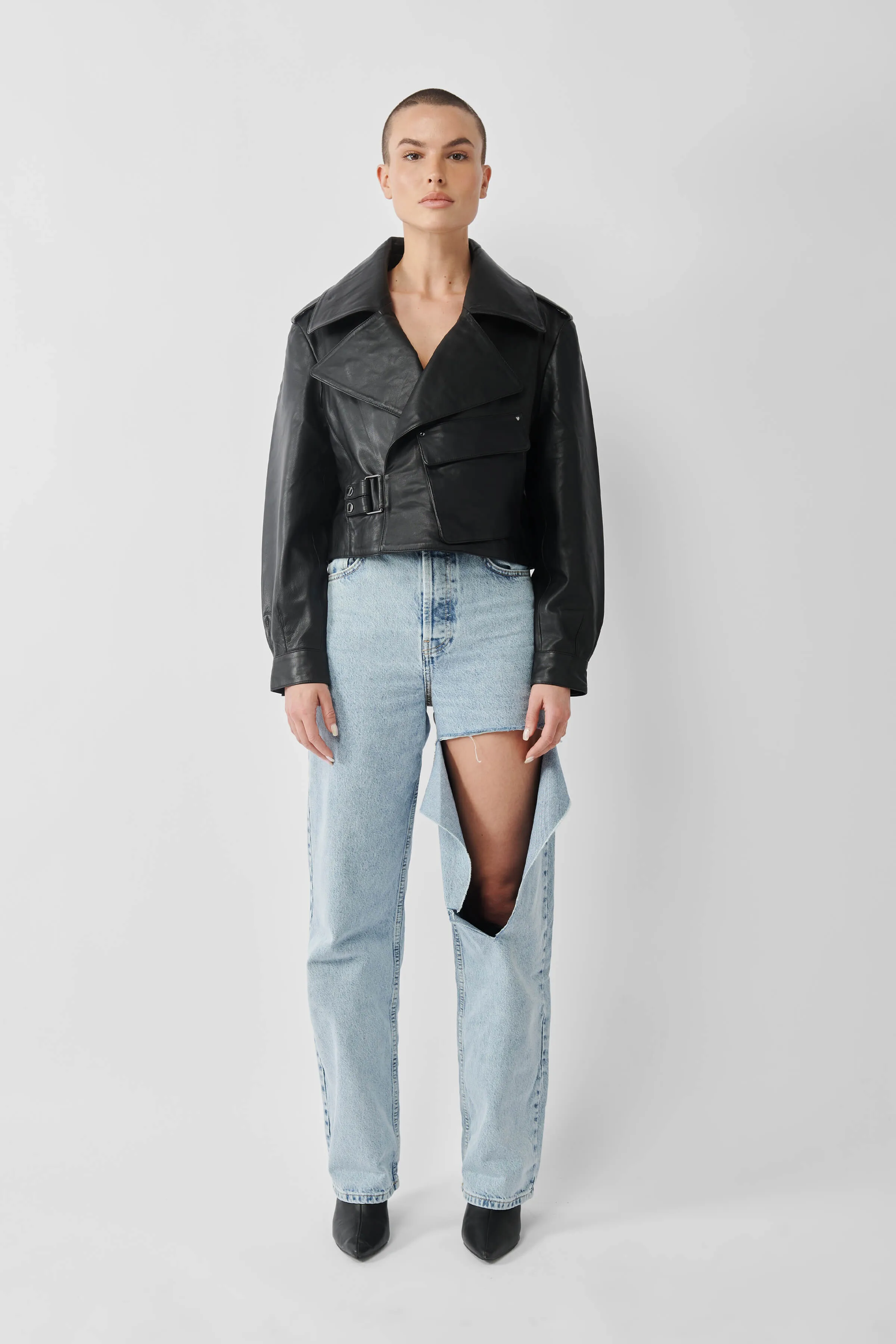 Cropped Blouson Black Leather Jacket - Tall sold by Boda Skins product image thumbnail 3