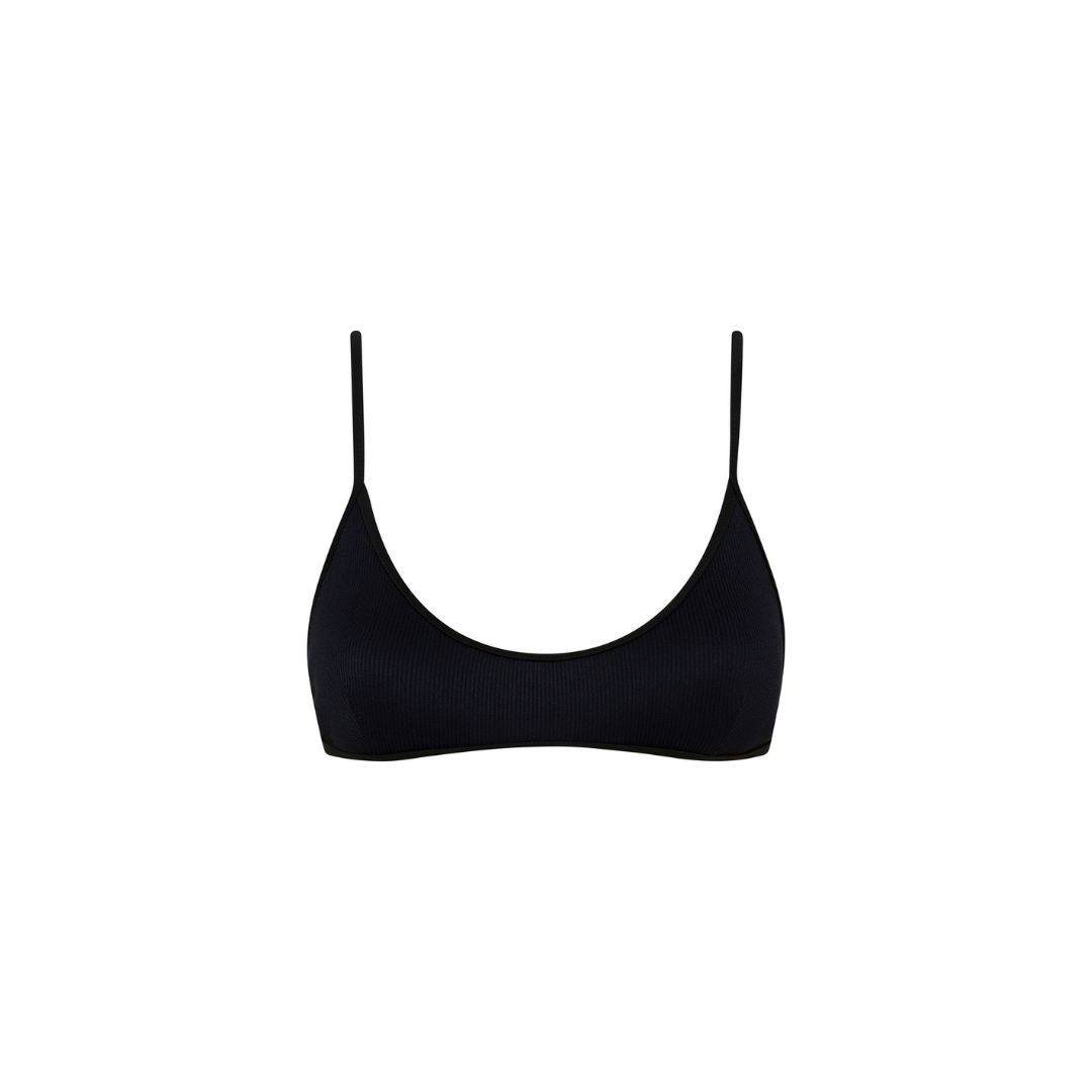 Minimal Tie Back Bikini Top - Pitch Black Ribbed sold by Kulani Kinis